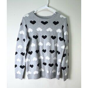 Charter Club Women's size Med Gray Sweater W/Black & White Hearts Made in Jordan